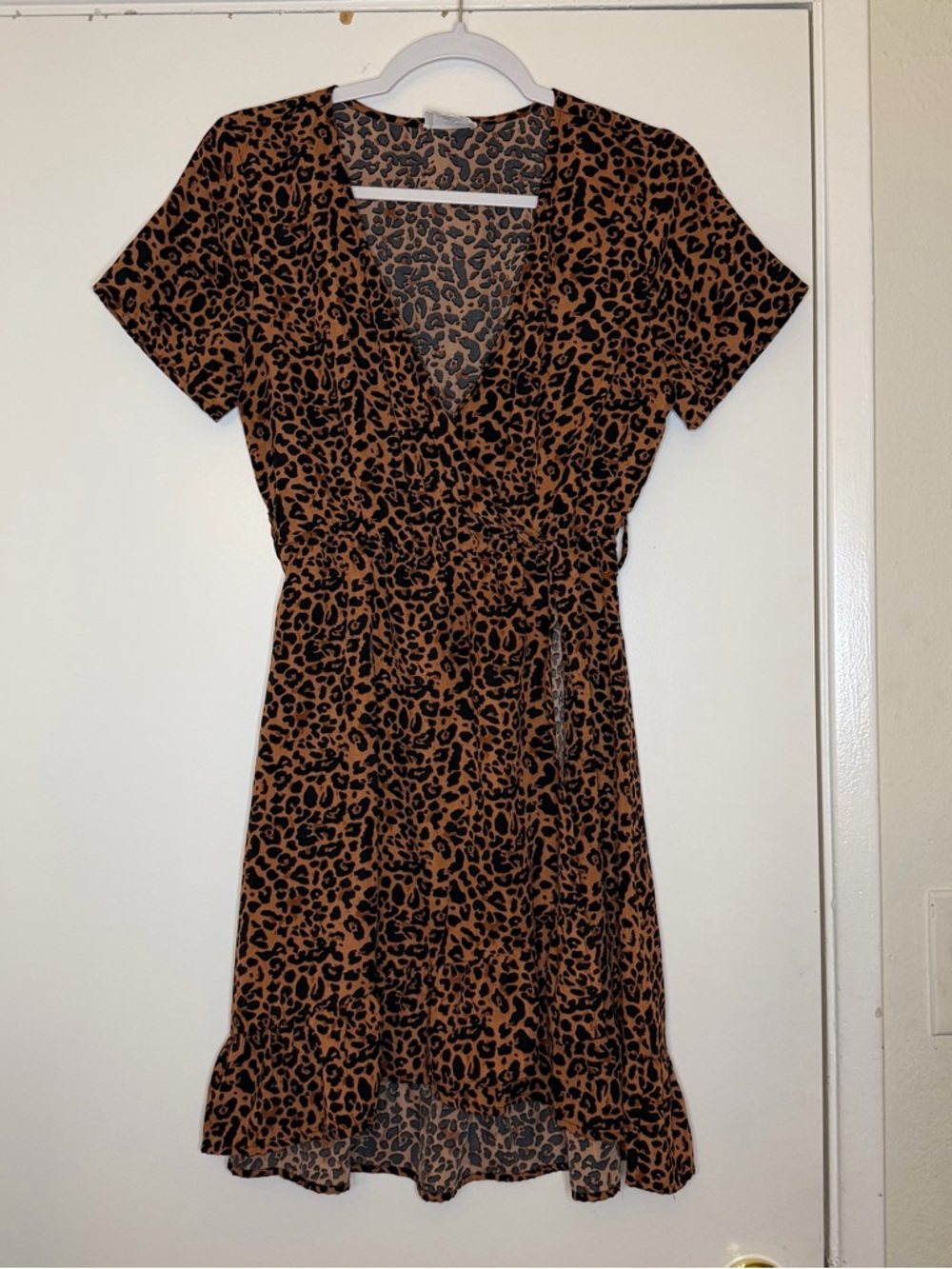 Love + Harmony Leopard Print Wrap Mini Dress in Brown and Black size S-M